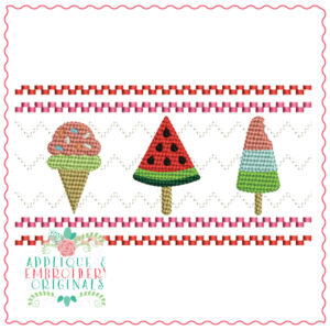 1852 Ice Cream Cone Trio Faux Smocked Embroidery Design