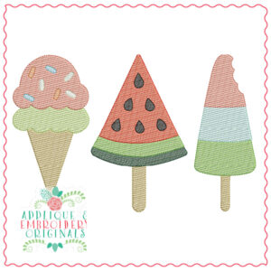 1851 Ice Cream Cone Trio Sketch Embroidery Design