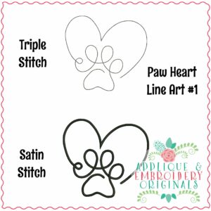 4094 Paw Heart #1 Line Art Embroidery Design
