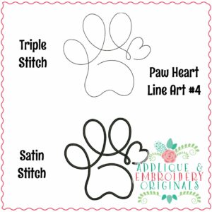 4097 Paw Heart #4 Line Art Embroidery Design
