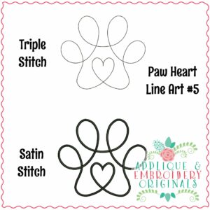 4098 Paw Heart #5 Line Art Embroidery Design