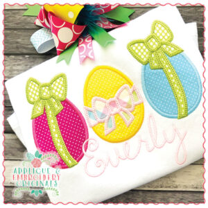 1583 Egg Trio with Bows Applique Design