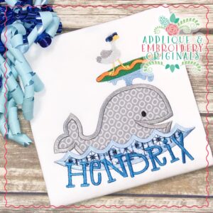 1842 Whale with Surfing Seagull Applique Design