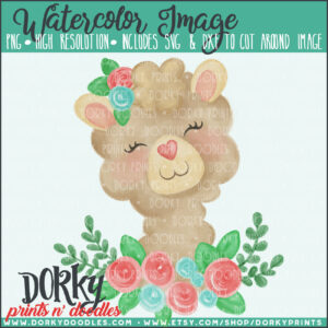 Alpaca with Laurel Watercolor Printable Art