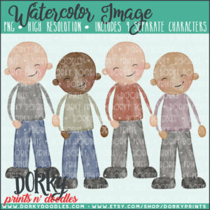 Family Watercolor Printable Art - Bald Men