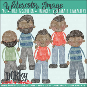 Family Character Watercolor Printable Art - Black Hair Men
