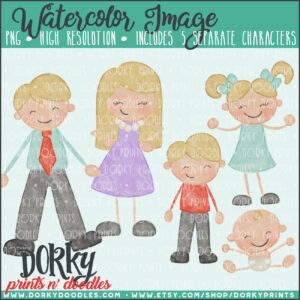 Family Characters Watercolor Printable Art - Blond Family