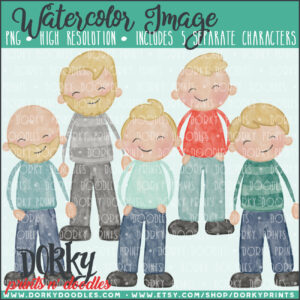 Family Characters Watercolor Printable Art - Blond Men