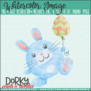 Blue Bunny with Balloon Watercolor Printable Art