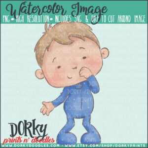 Boy in Pajamas Watercolor Printable Art