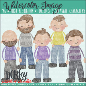 Family Characters Watercolor Printable Art - Brown Hair Men
