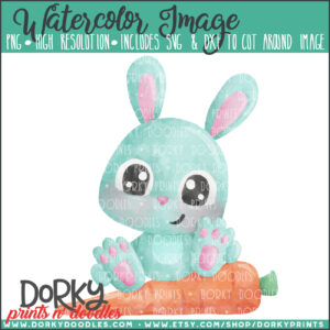 Bunny Sitting on Carrot Watercolor Printable Art