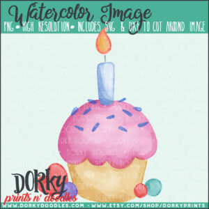 Pink Birthday Cupcake Watercolor Printable Art