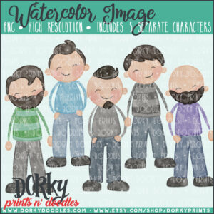 Family Characters Watercolor Printable Art - Dark Hair Men