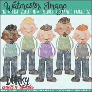 Family Characters Watercolor Printable Art - Goatee Men