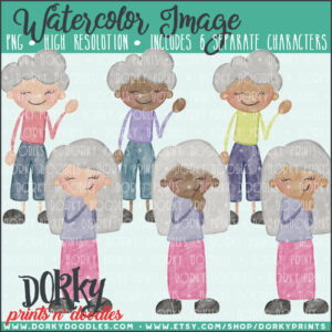 Family Characters Watercolor Printable Art - Grandmas