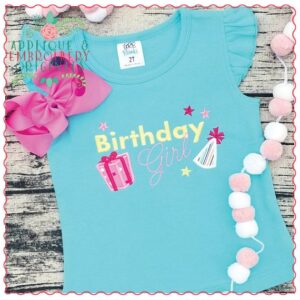 498 Birthday Girl Script Hat Gift Applique Design