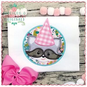 507 Birthday Raccoon Patch with Hat Applique Design