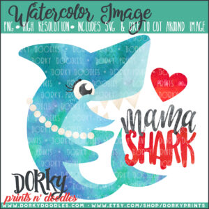 Mama Shark Watercolor Printable Art