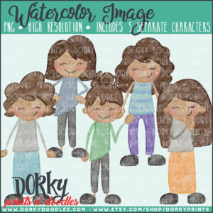 Family Characters Watercolor Printable Art - Medium Tone Women