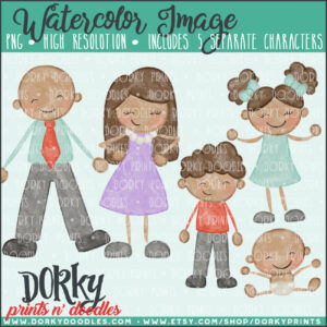 Family Characters Watercolor Printable Art - Medium Tone Family