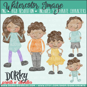 Family Characters Watercolor Printable Art - Medium Tone Family Alternates