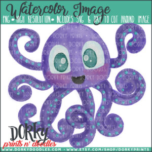 Purple Octopus Watercolor Printable Art