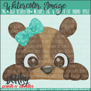 Peeking Girl Bear Watercolor Printable Art