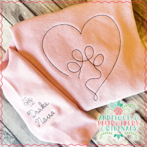 4096 Paw Heart #3 Line Art Embroidery Design