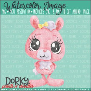 Pink Bunny with Yellow Bow Watercolor Printable Art