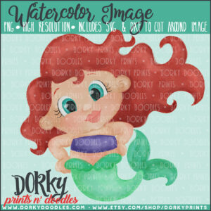 Red Hair Mermaid Watercolor Printable Art