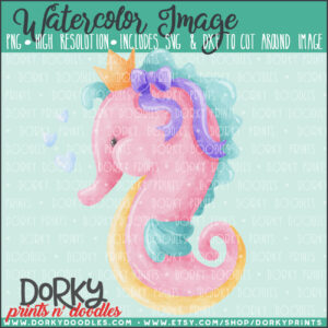 Seahorse Girl Watercolor Printable Art