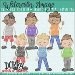 Family Characters Watercolor Printable Art - Teen Boys 1