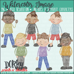 Family Characters Watercolor Printable Art - Teen Boys 2