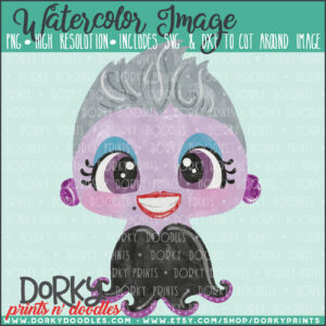 Evil Sea Witch Watercolor Printable Art